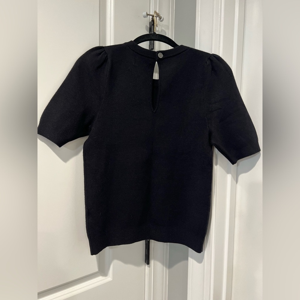 Maeve Jacquard Knit Tee in Black Size XS